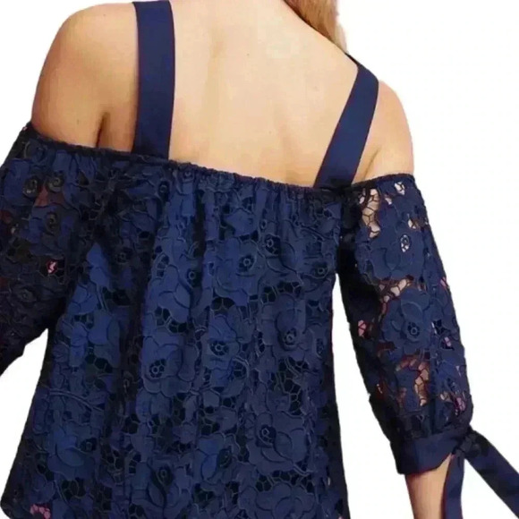 Anthropologie "Shoshanna" Adenia Lace Cold
Shoulder Blouse Size XS Blue - Picture 4 of 10